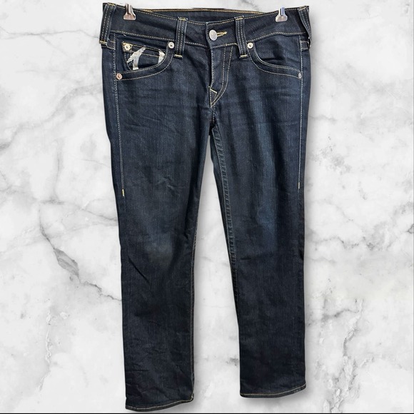 True Religion Denim - True Religion Women's Billy Straight Leg Flap Pockets Dark‎ Wash Jeans  30 34X32